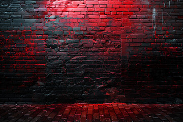 Wet brick wall, red light. - obrazy, fototapety, plakaty