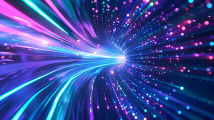 Fototapeta premium Colorful light waves with particles and futuristic spectrum