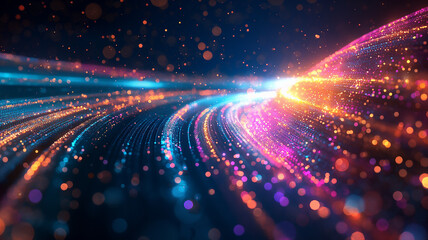 Obraz premium Colorful light waves with particles and futuristic spectrum