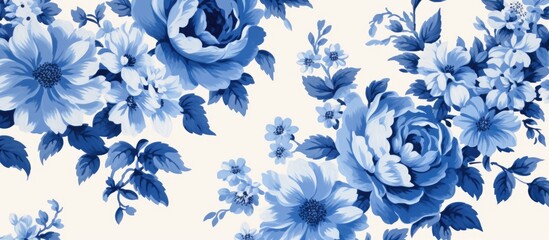 Blue and white classic floral design for interior decor, fabric, or fashion textile.