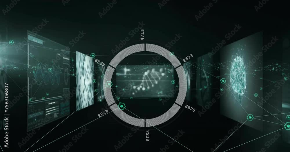 Poster animation of network of connections with scope scanning over digital screens