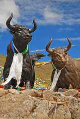 Statue of cow in Mira Pass, Tibet