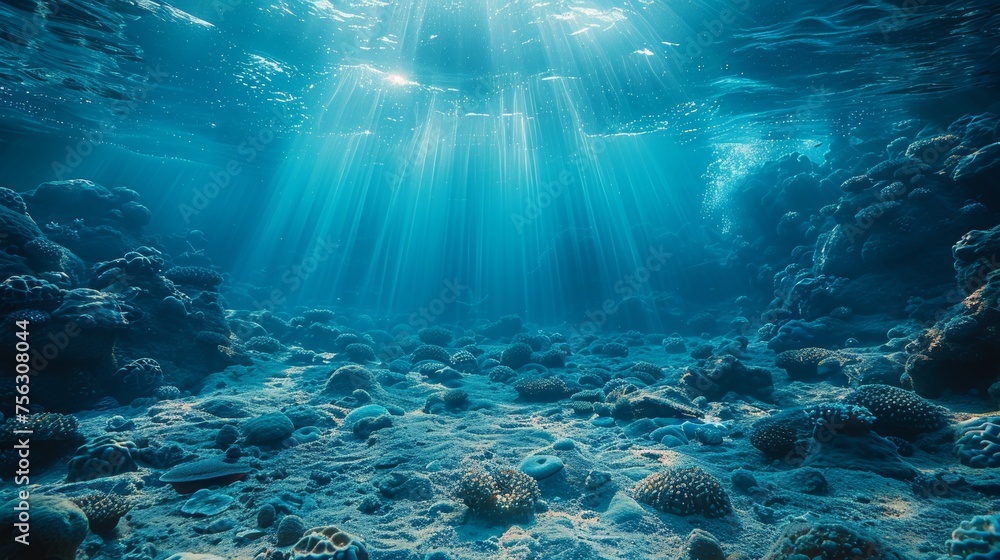 Wall mural Ocean Underwater - Deep Abyss In Blue Sunlight