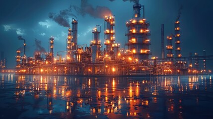 Fototapeta na wymiar Oil refinery - Petrochemical industrial factory generated AI