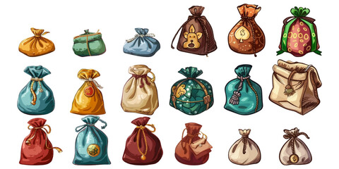 set of lucky bag illustrations on white background.