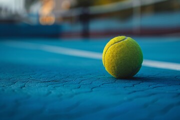 a tennis ball on a blue surface