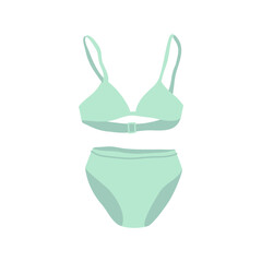 Cartoon Clothe Female Green Lingerie Set Concept Flat Design Style Isolated on a White Background. Vector illustration