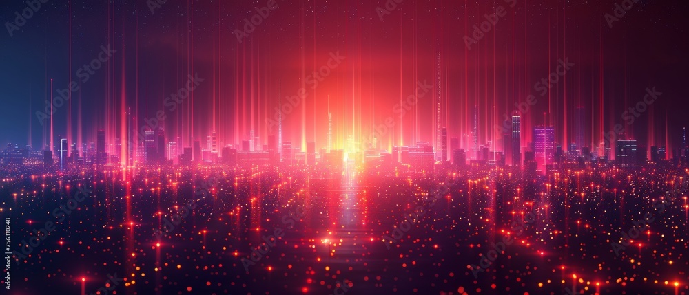 Leinwandbilder The concept of connected big data in a smart city is explored with the use of gradient lines and aesthetic wave lines, and an abstract dot point is connected with an abstract dot point.