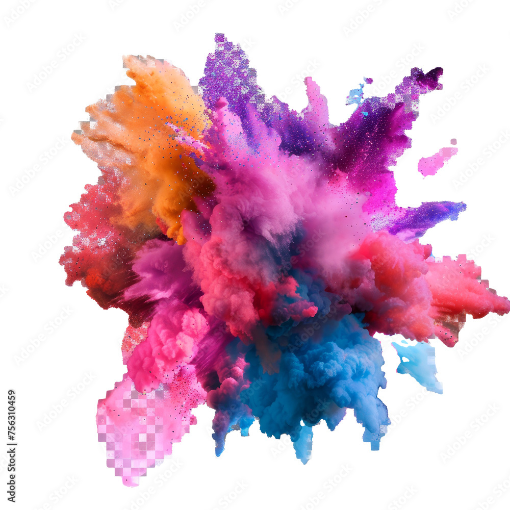 Poster explosions of colorful powder with round banners. particle clouds. realistic splash of colored powde