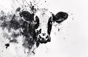 Fototapeta premium Cow-tastic A Black and White Portrait of a Cow Generative AI