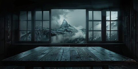 Foggy Mountain Views from a Modern Window Generative AI - obrazy, fototapety, plakaty