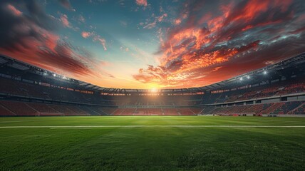 Sunny football field at sunset
