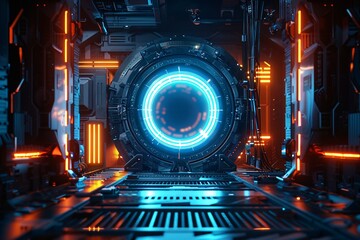Fototapeta na wymiar Neon Glowing Spaceship A Futuristic Adventure Generative AI