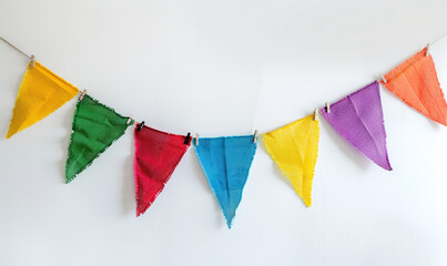children's holiday colorful bright happy funny flags close-up on a white background