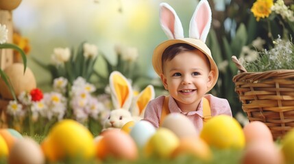 little boy with Easter bunny ears