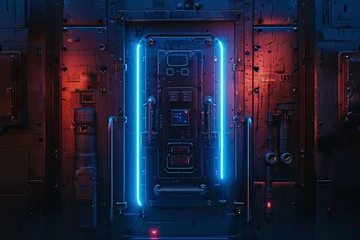 Foto op Plexiglas Neon-Lit Future Doorway A Glimpse into the Future with Blue Lights Generative AI © Bipul Kumar