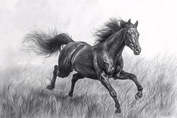 Obraz na płótnie Canvas Fall's Favorite A Horse in Full Stride Through the Grass Generative AI