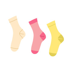 Cartoon Color Clothes Female Socks Set Concept Flat Design Style Isolated on a White Background. Vector illustration