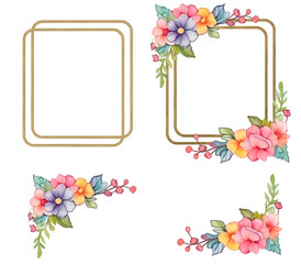 Floral Frames Double Watercolor Gold Rectangular Flower Frame Corner Border Pastel Colors
