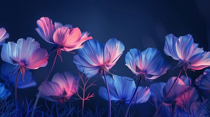 Pink and Blue Flowers in a Blue Moon Generative AI