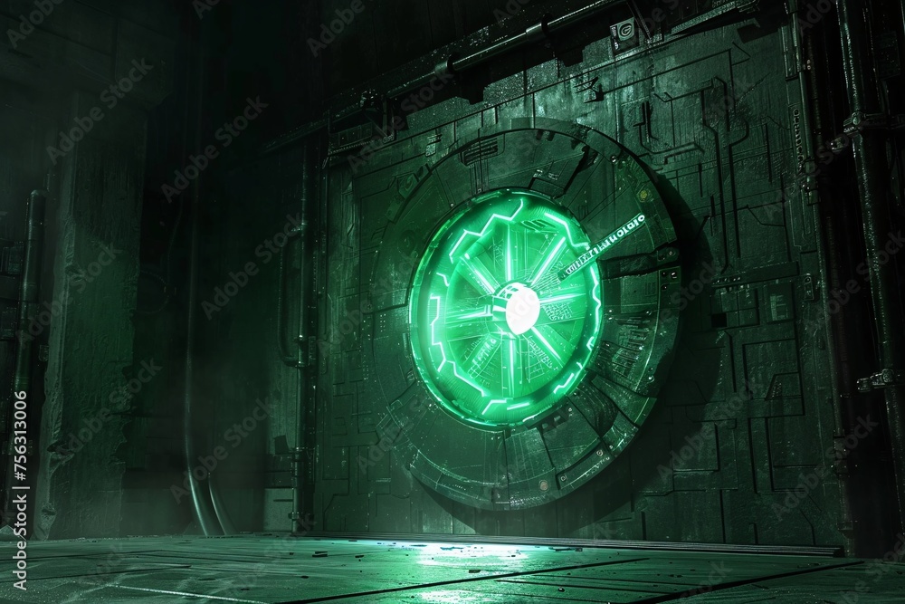 Aufkleber glowing green doorway to the future a monthly event for tech enthusiasts generative ai