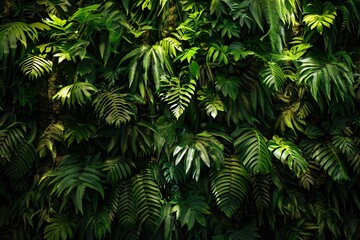 A lush green wall of ferns and palm trees, perfect for a tropical themed event or a modern home decoration Generative AI