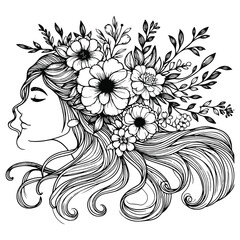 Flowers In Hair SVG Clipart