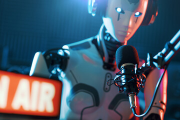 AI robot working at the radio station studio