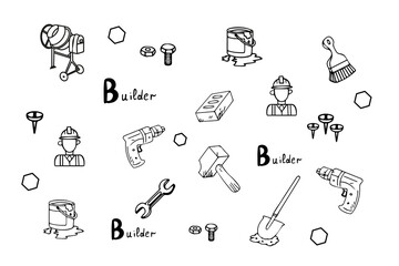 Simple set of construction related vector line icons, Outline web icons set - building, construction and home repair tools