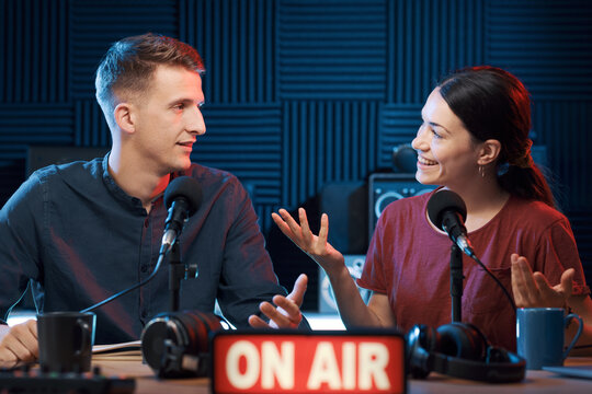 Radio host interviewing a guest