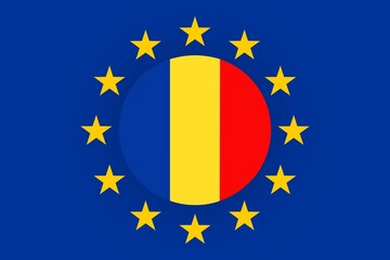 Representação artística em ilustração da união das bandeiras da Moldávia e da União Europeia  © LuIvDa