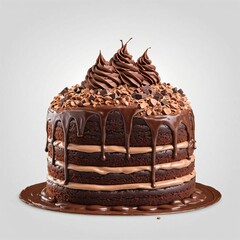 Tasty chocolate cake isolated on white