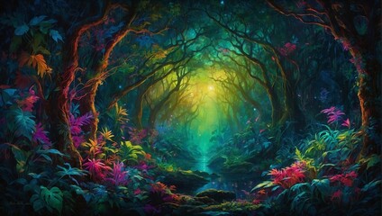 Fototapeta na wymiar illustration of mesmerazing colorful fantasy forest