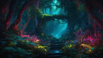 illustration of mesmerazing colorful fantasy forest