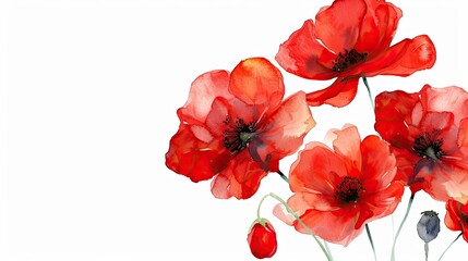 Vivid red poppies on a minimal white background