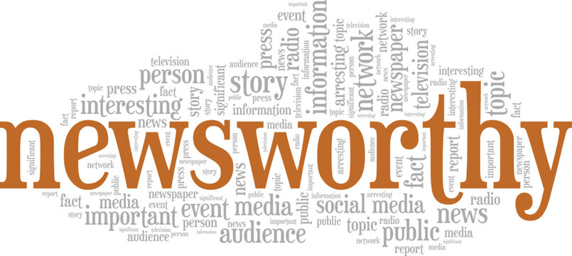 Newsworthy word cloud conceptual design isolated on white background.