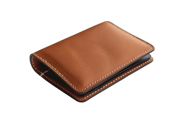 A brown leather wallet elegantly displayed on a white background