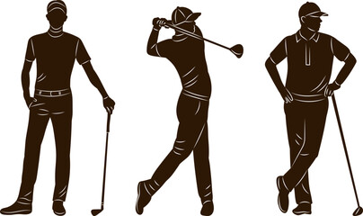 men playing golf silhouette, vector