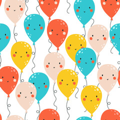 Seamless pattern with cute balloons. Vector - 756319065