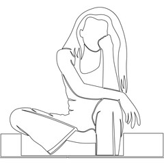 Continuous line drawing bored woman sitting think icon vector illustration concept