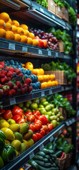 Fototapeta na wymiar Fresh fruits and vegetables at supermarket