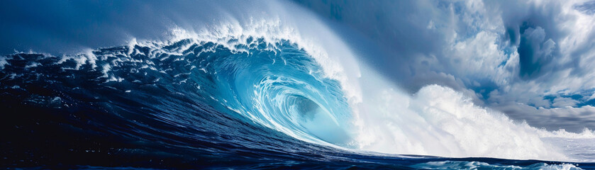 Powerful breaking wave in the endless blue sea embodying the thrill of summer surfing