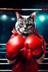 Boxer cat in red gloves