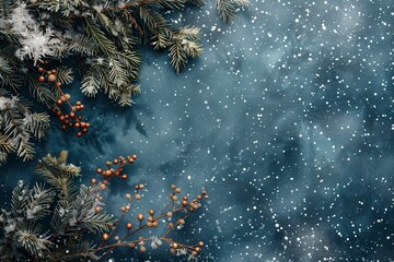 a snow covered pine branches and berries - Powered by Adobe