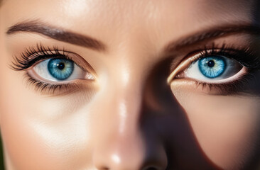 female blue eyes in close-up. healthy eyesight. vision correction.