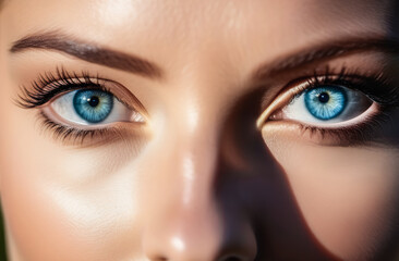 Naklejka premium female blue eyes in close-up. healthy eyesight. vision correction.