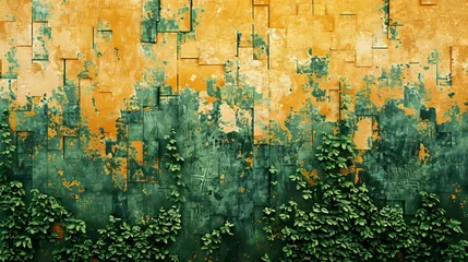 Fotobehang Oil on canvas. Modern art background with golden brushstrokes. Floral, green, gray, wallpapers, posters, cards, murals, rugs, hangings, prints.... © Zaleman