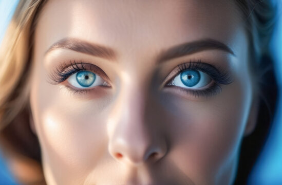 female blue eyes in close-up. healthy eyesight. vision correction.
