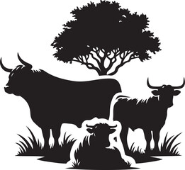 European Cattle Animal silhouette Vector Illustration