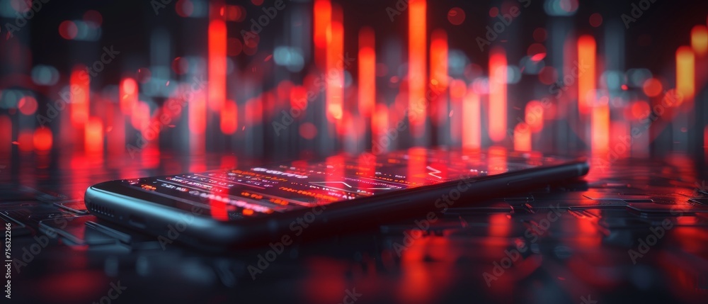 Leinwandbilder the illustration depicts a smart phone with a graph showing stock trading, a strategy chart showing 